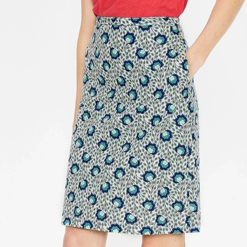 NWT Boden Printed Cotton A-Line Skirt With pockets US 4 Long